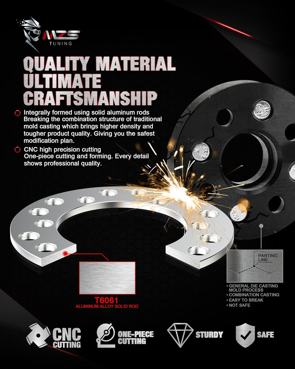 MZS 6x5.5 Wheel Spacers, 1/4" 6mm Thick 6x4.5 / 6x114.3 6x115 6x135 6x139.7 - M12 M14 1/2" 7/16" Thread Pitch Fit Most 6 Lug Vehicle - Pack of 4