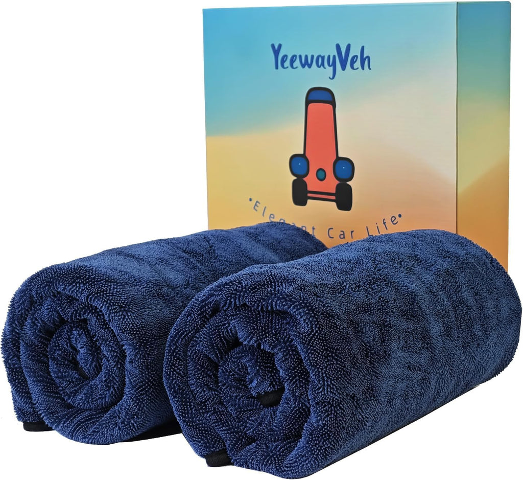 YeewayVeh 2-Pack Long-Reach Pro Car Drying Towels, 48"x32" Extra Large Super Absorbent Towels, High GSM Twisted Loop, Streak-Free Single-Sided Microfiber for Car Detailing, SUV, Truck (Dark Blue)