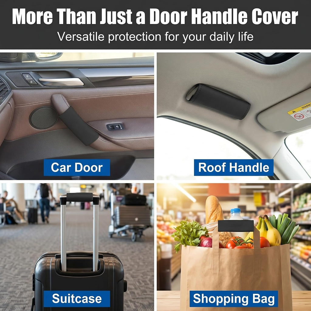 2 PCS Car Grab Handle Cover, PU Leather Anti-scratch Door Grip Gloves Protector, Non-slip Breathable Front Rear Door Pull Handle Cover, Interior Decoration Accessories for Cars (Black)
