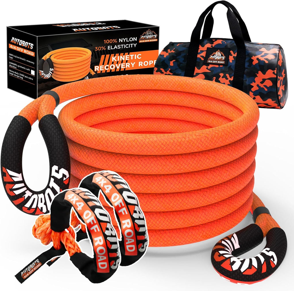 AUTOBOTS Kinetic Recovery Rope 1" x 30'+2 Soft Shackles，Heavy Duty Tow Rope Tow