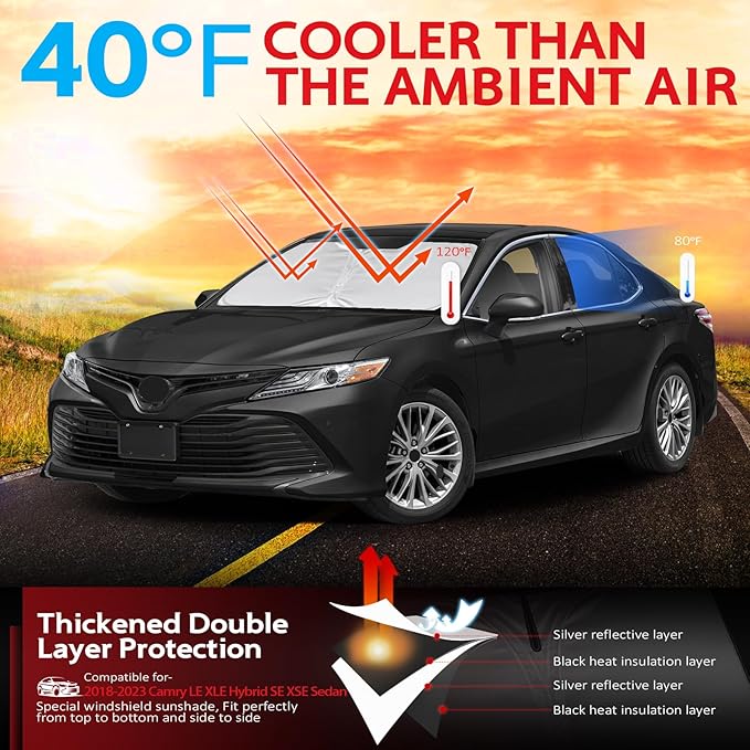 KAYZT Windshield Sun Shade for Toyota Camry 2018-2024 LE XLE Hybrid SE XSE - Image 2