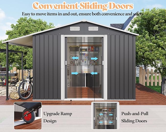 Jocisland 10.6x6.8x6.3 FT Galvanized Metal Storage Shed - Image 5
