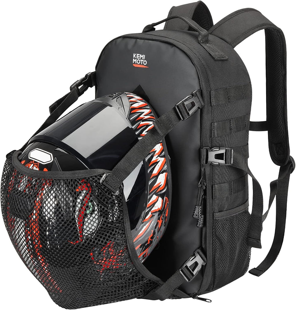 KEMIMOTO Motorcycle Helmet Backpack, 20L Storage Bag with Expandable Hidden Net for Full Face Helmet, Riding & Daily Commute Gift for Men