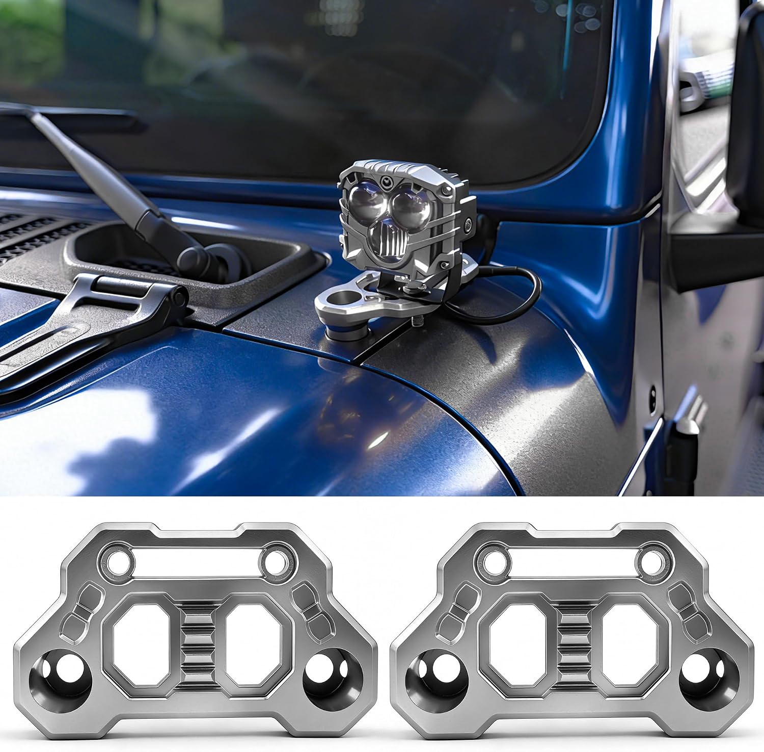 Hood Mount Light Brackets Ditch Light Mounting Brackets for JL A-Pillar Off-Road Car LED Pod Work Lights, Wrangler JL JLU 4xe Gladiator JT 2018-2025 Accessories(2-PCS, Silver)