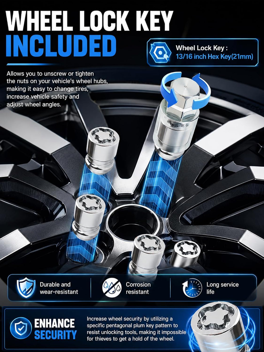 Wheel Lock Lug Nut M12x1.5 Anti Theft Fit Honda Accord Civic CRV Acura Dodge Grand Caravan Ford Fusion Hyundai Elantra Kia K5 Sportage Lexus Mazda CX5 Toyota Chrysler Mitsubishi Replace 24157