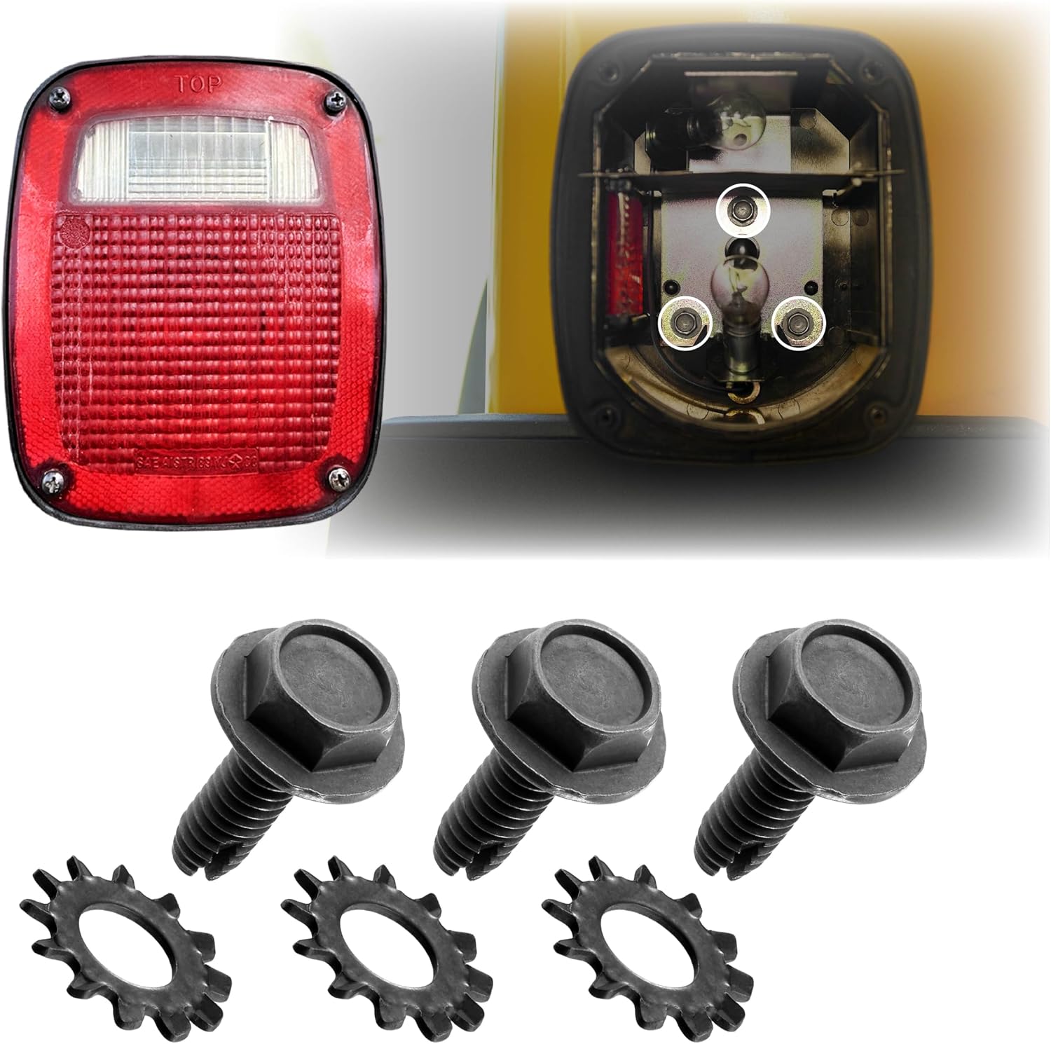 USR 87-06 CJ/TJ/YJ Rear Tail Light OE Replacement Screw J4000318 – Steel Zinc Plated Bolt (3 Pieces) Set - Compatible with 1987-2006 Jeep Wrangler (14-24 THREAD SCREW w/LOCK WASHER)