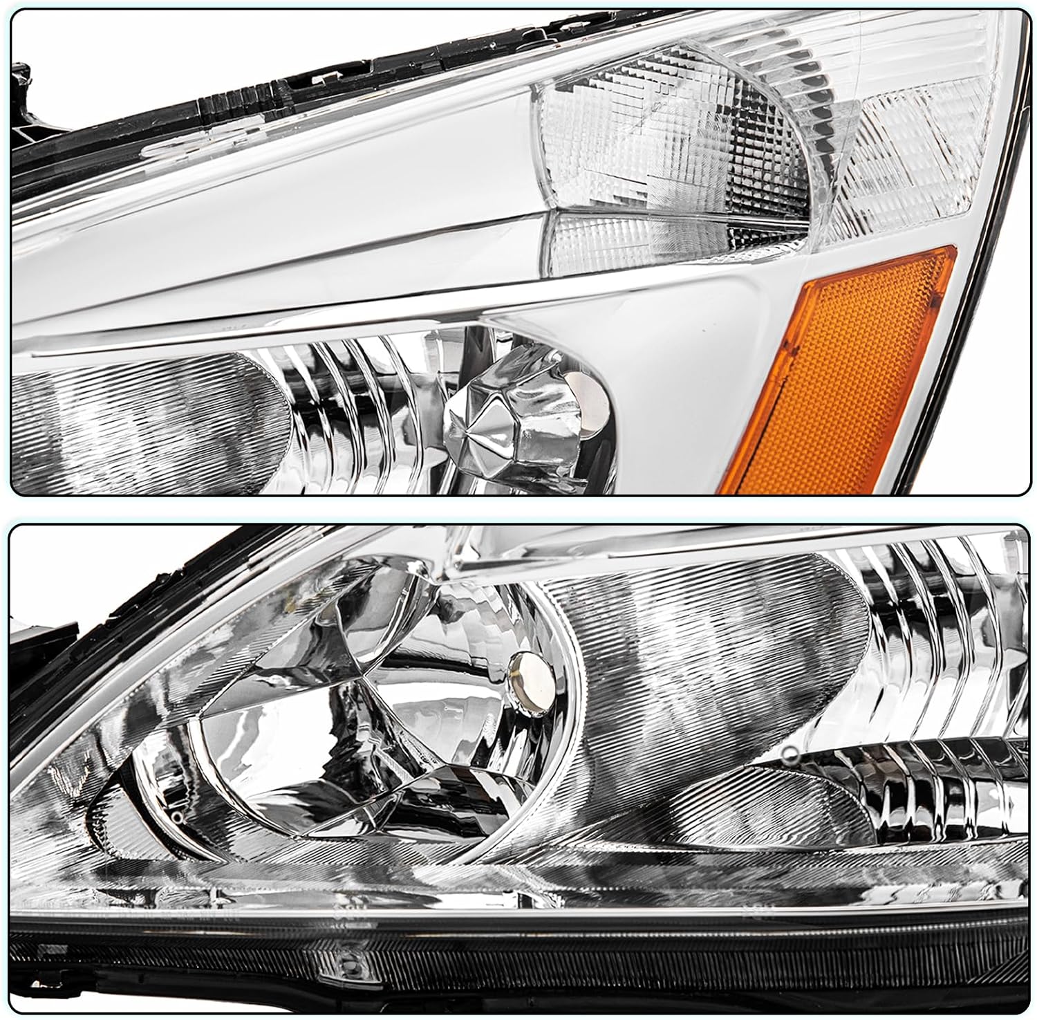 TUSDAR Headlight Assembly Replacement for 2003-2007 Honda Accord [Factory Halogen Type] Headlamp Chrome Housing with Amber Reflector (Driver Left Side)
