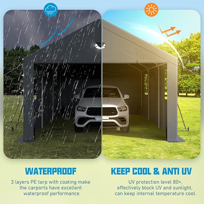 13x25 Carport, Heavy Duty Carport Canopy Garage - Image 6