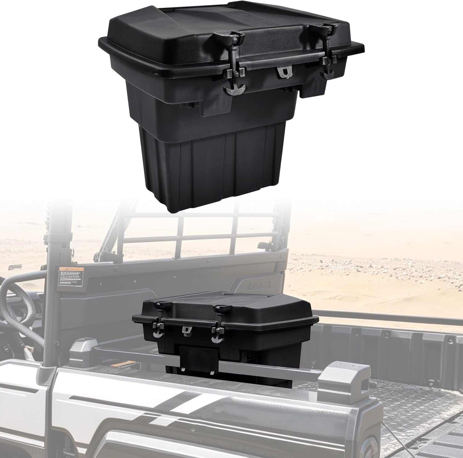 SAUTVS Rear Cargo Storage Box for Kawasaki Mule Pro MX 2019-2027 | 20L PP Bed Trunk Storage Bin, IP67 Waterproof, Removable Design