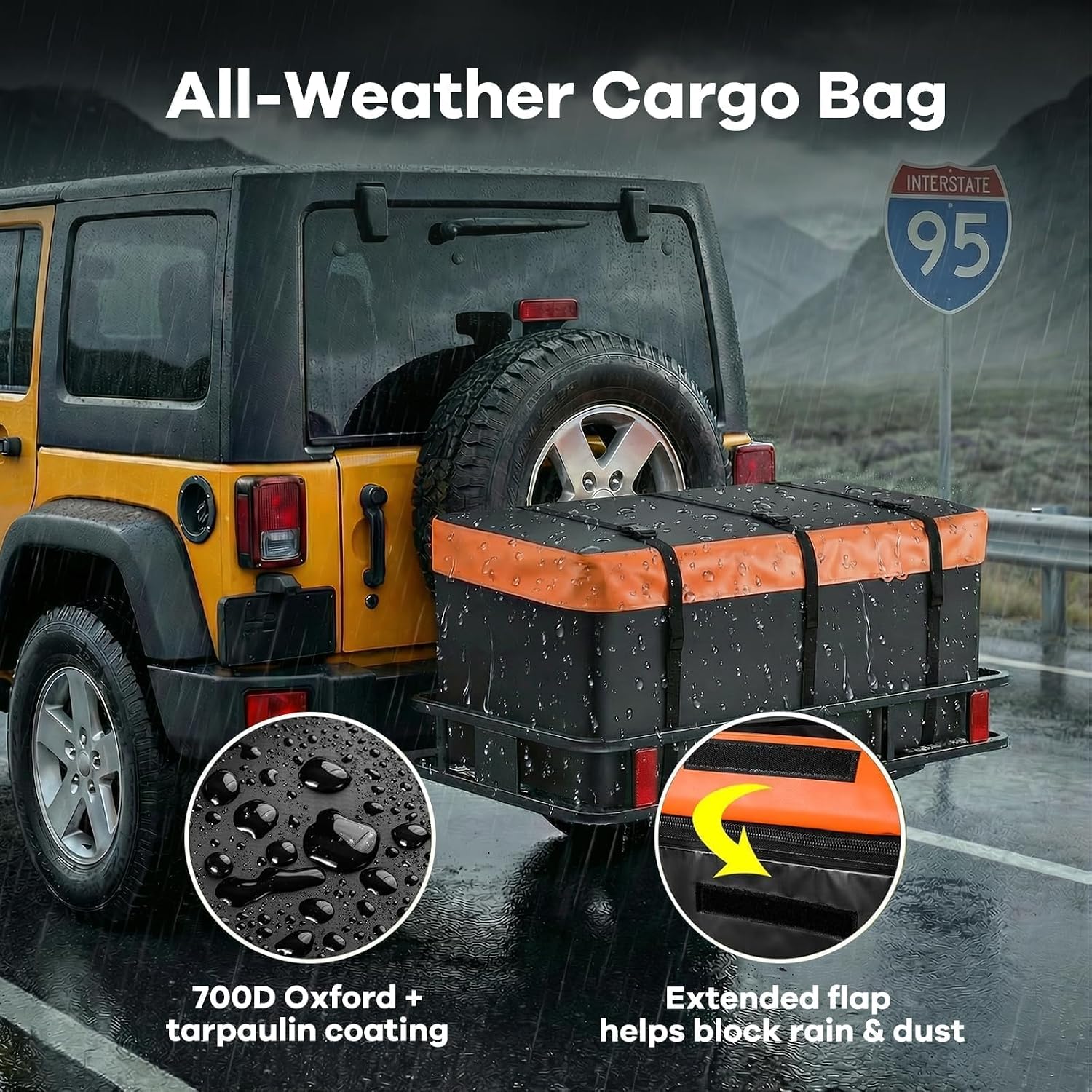 XXL Hitch Cargo Carrier with Waterproof Bag, 70" x 30" x 6" Galvanized Steel Basket and 68" x 28" x 33" Bag, 500 lb Capacity, Raised Shank,Fits 2" Receiver for SUV Truck Van Car