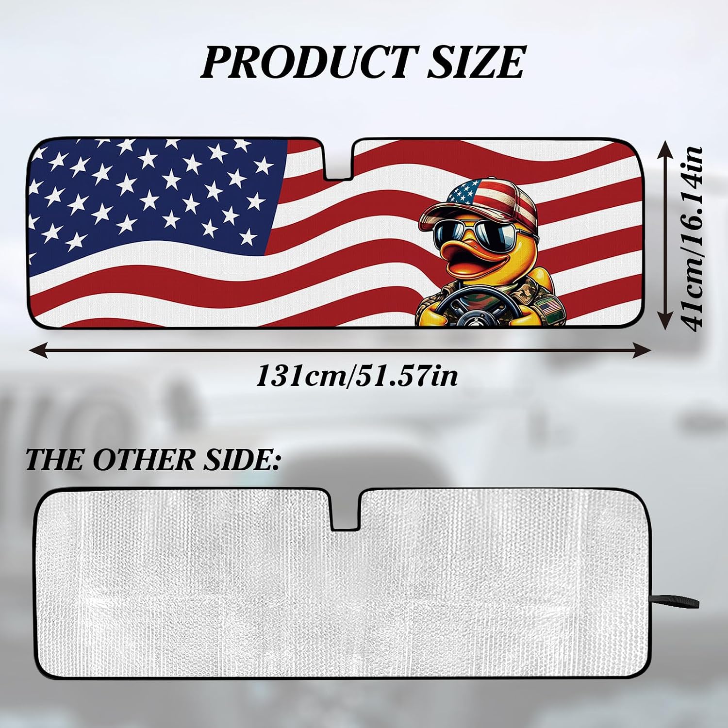 OYIXIO Duck Windshield Sun Shade, Cute Shade Heat Shield，51.57 in *16.14 in, Compatible with JK JKU TJ 2 Door / 4 Door. (Flag)