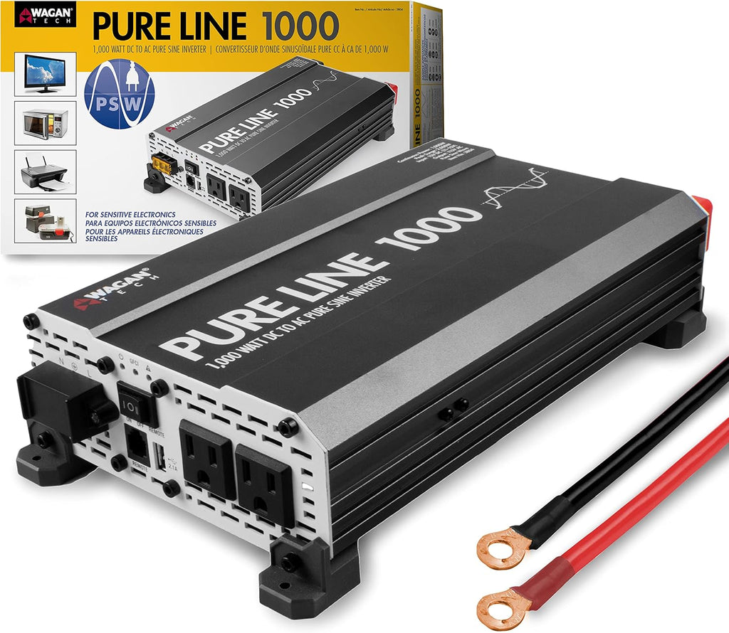 Wagan EL3804 Pure Line Inverter 1000 Watt DC 12V to 110V AC Car Pure Sine Wave