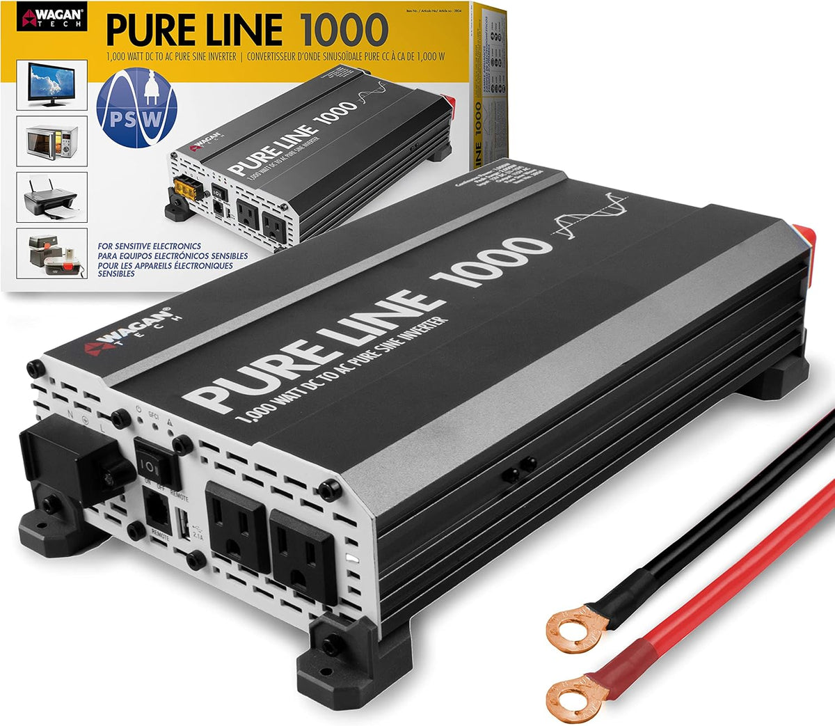 Wagan EL3804 Pure Line Inverter 1000 Watt DC 12V to 110V AC Car Pure Sine Wave