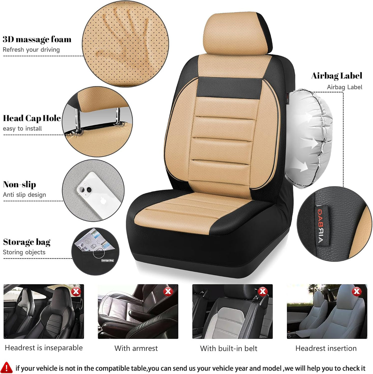 car pass faux leather car seat covers front, side view