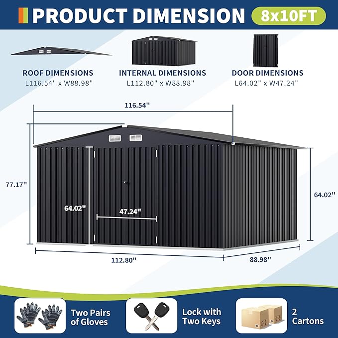 8x10x6.4 FT Outdoor Storage Sheds, Metal Garden Tool Shed - Image 2
