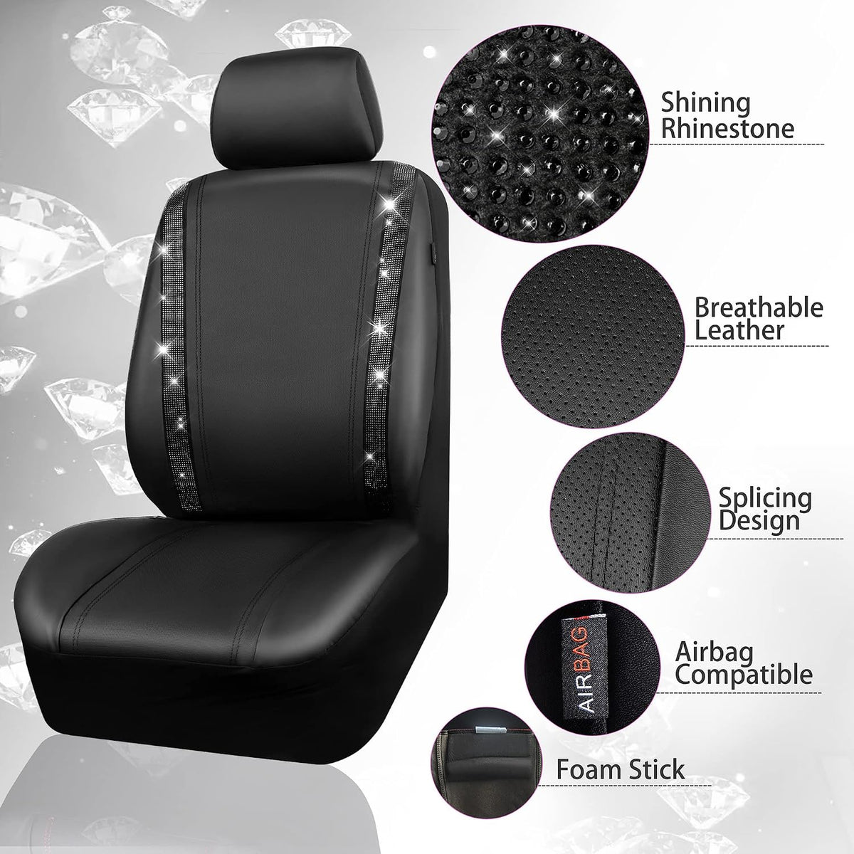 car pass leather bling diamond car seat covers, view 9