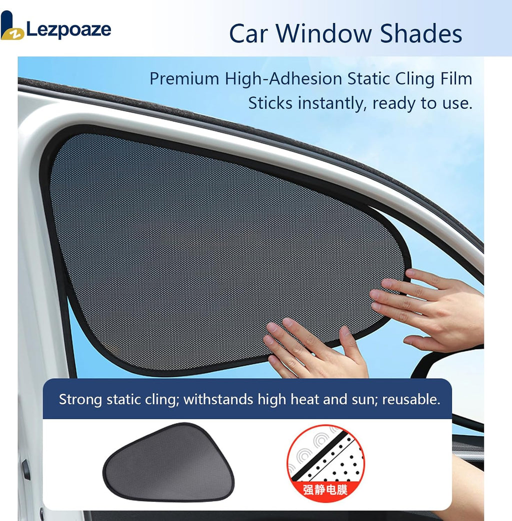2-Pack Car Window Shades | Mesh Static adsorption Side Window Anti-UV Sunshade Curtain | Universal Fit 99% Vehicles | Foldable Car Shades