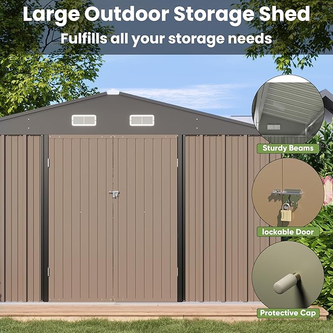 Patiowell 10 x 10 FT Outdoor Storage Shed, Metal Yard Shed - Image 3