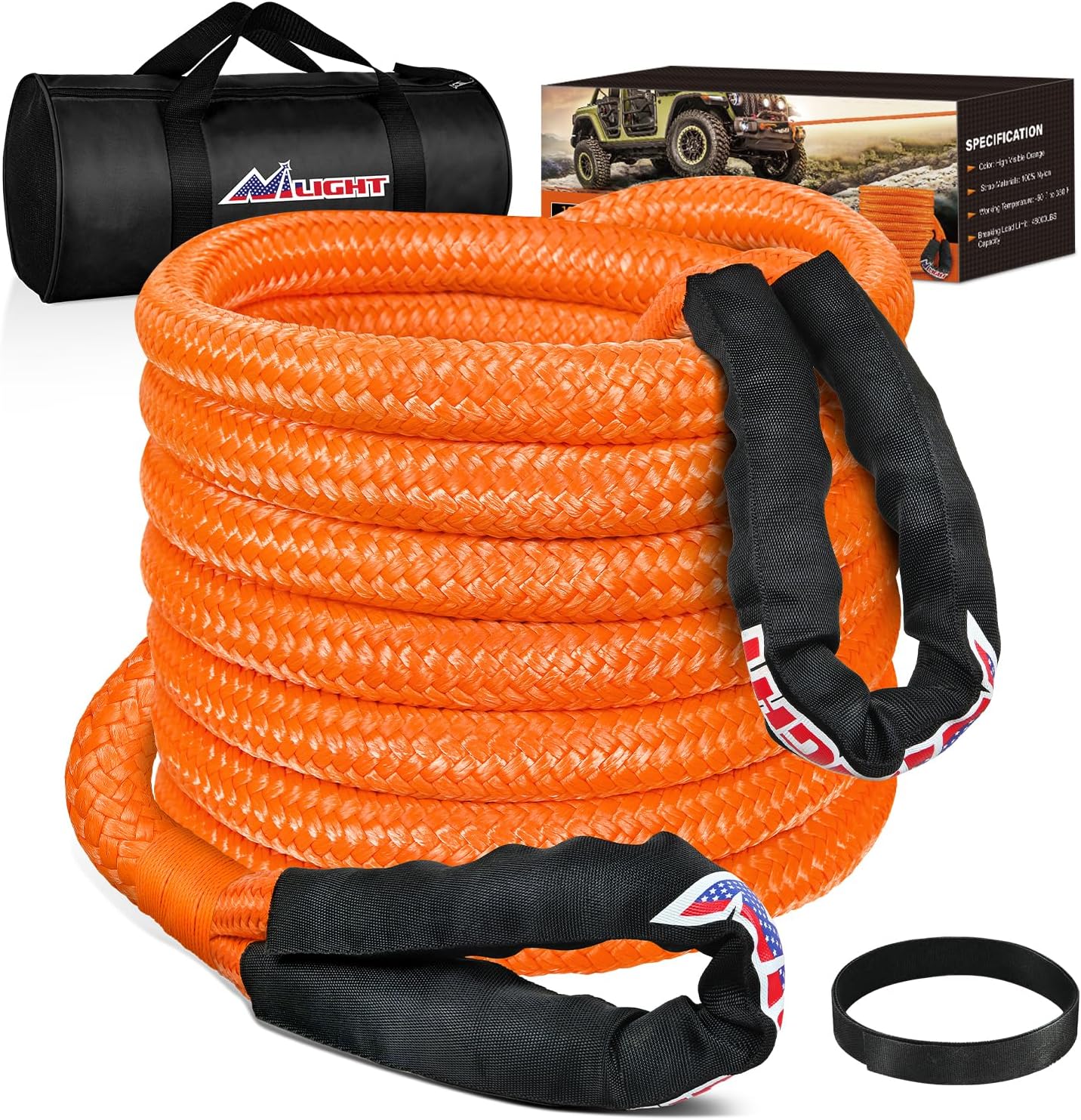 Nilight Kinetic Recovery Rope 48000 LBS 1in x 20ft Snatch Strap Heavy Duty Offroad Towing Starp Kit Vehicle Recovery kit for UTV ATV SUV Truck Car Jeep Tractor