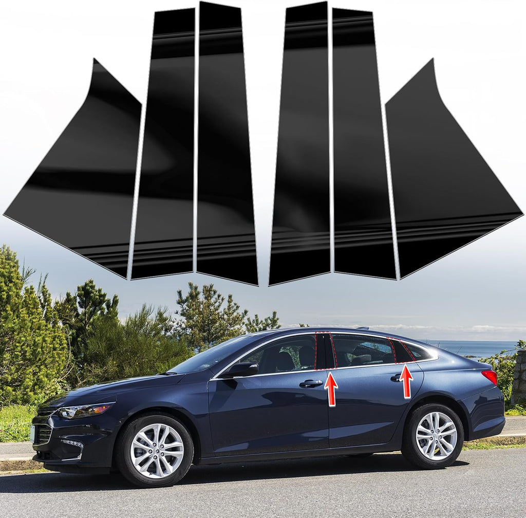 Door Pillar Covers fit for Chevrolet Malibu 2016-2021,Glossy Black Anti-Scratch Trim,Exterior Door Moldings,Window Decals,Window Outer Pillar Panel,Glossy Black,6PCS