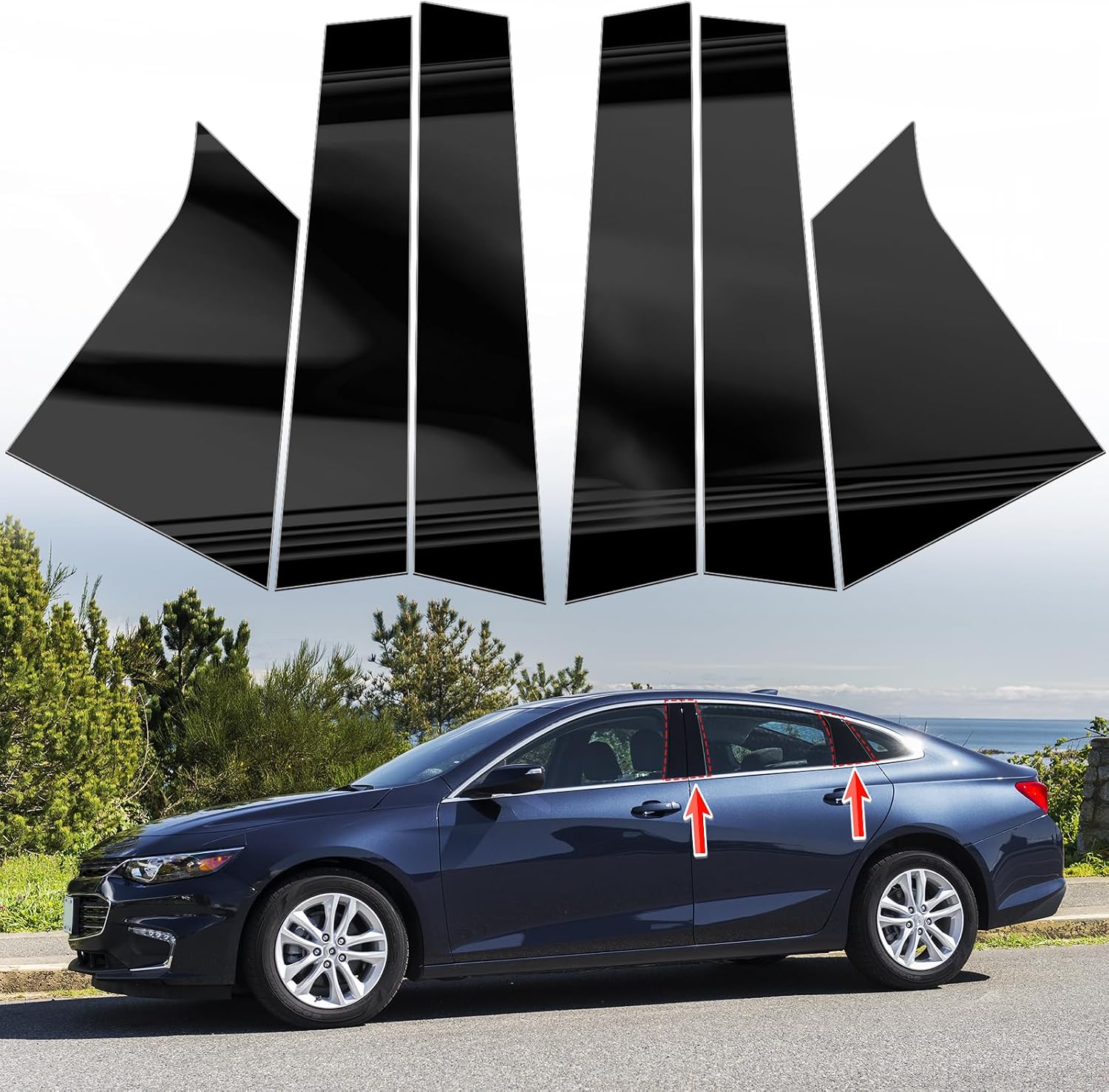 Door Pillar Covers fit for Chevrolet Malibu 2016-2021,Glossy Black Anti-Scratch Trim,Exterior Door Moldings,Window Decals,Window Outer Pillar Panel,Glossy Black,6PCS