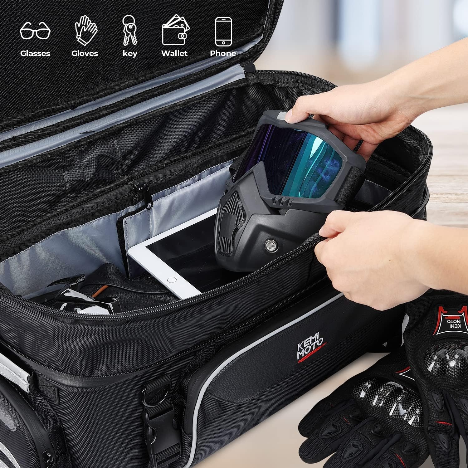 KEMIMOTO Expandable Motorcycle Traveler Tour Trunk Bag 40L-50L Luggage Rack Tail Duffle Bag Fit for Touring Trike Road King Street Glide Road Glide Freewheeler Tri Glide Ultra Goldwings Roadmaster
