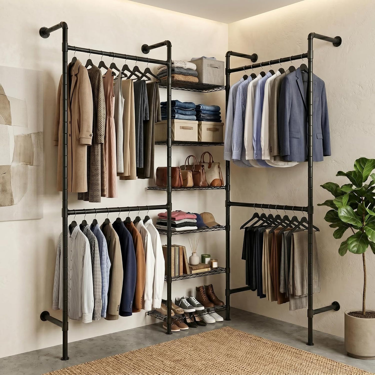 f3 wall mounted closet system, industrial pipe clothing, main product view