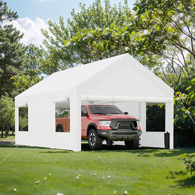 JY QAQA Carport, 12x20 FT Heavy Duty Carport Reinforced Steel Poles - Image 7