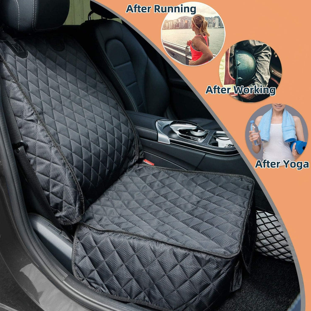 peticon waterproof front seat car cover 2 pack shown in use