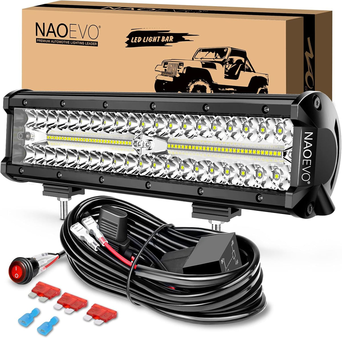 naoevo 12 inch led light bar with wiring, main product view