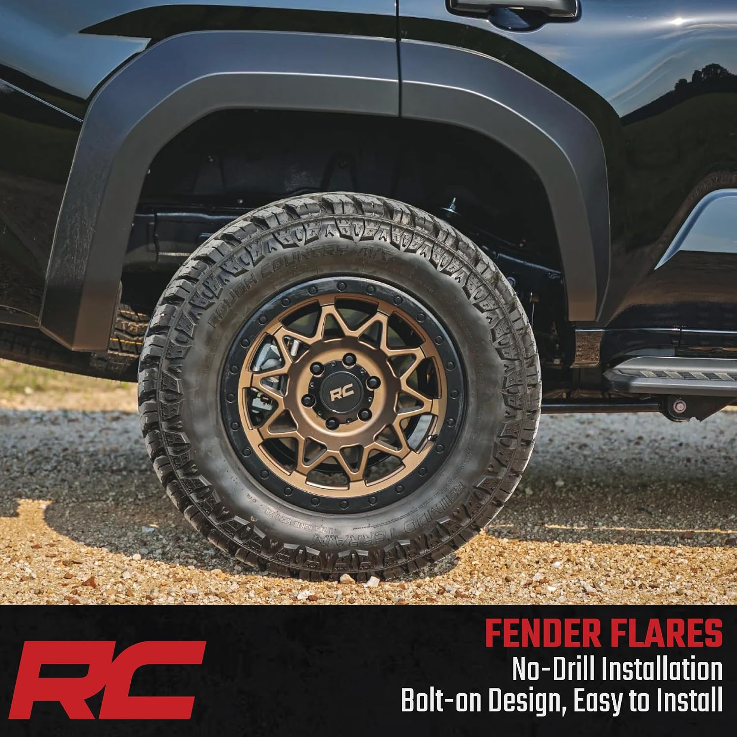 Rough Country Sport Fender Flares for Toyota 4Runner (2025-2026) - 1.75" Tire Coverage, 5.75" Height, UV-Resistant ABS, Paintable Matte Black