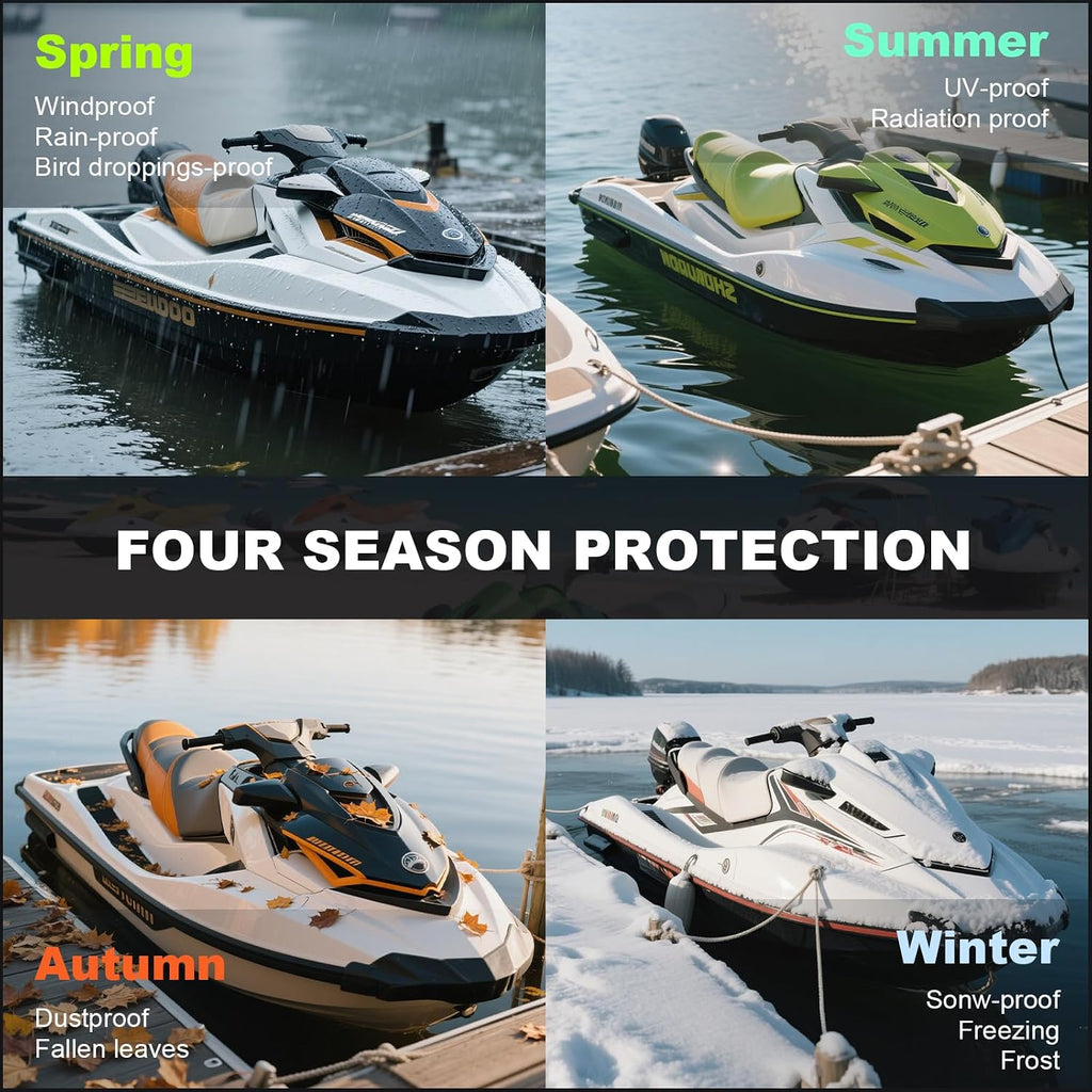 XYZCTEM Jet Ski Cover 3 Seater Waterproof for Yamaha, Seadoo Bombardier GTX, Kawasaki, Honda, UV Resistant Trailerable PWC Cover with Reflective Handles, Fit for 3 Seater Length 126'' to 135''