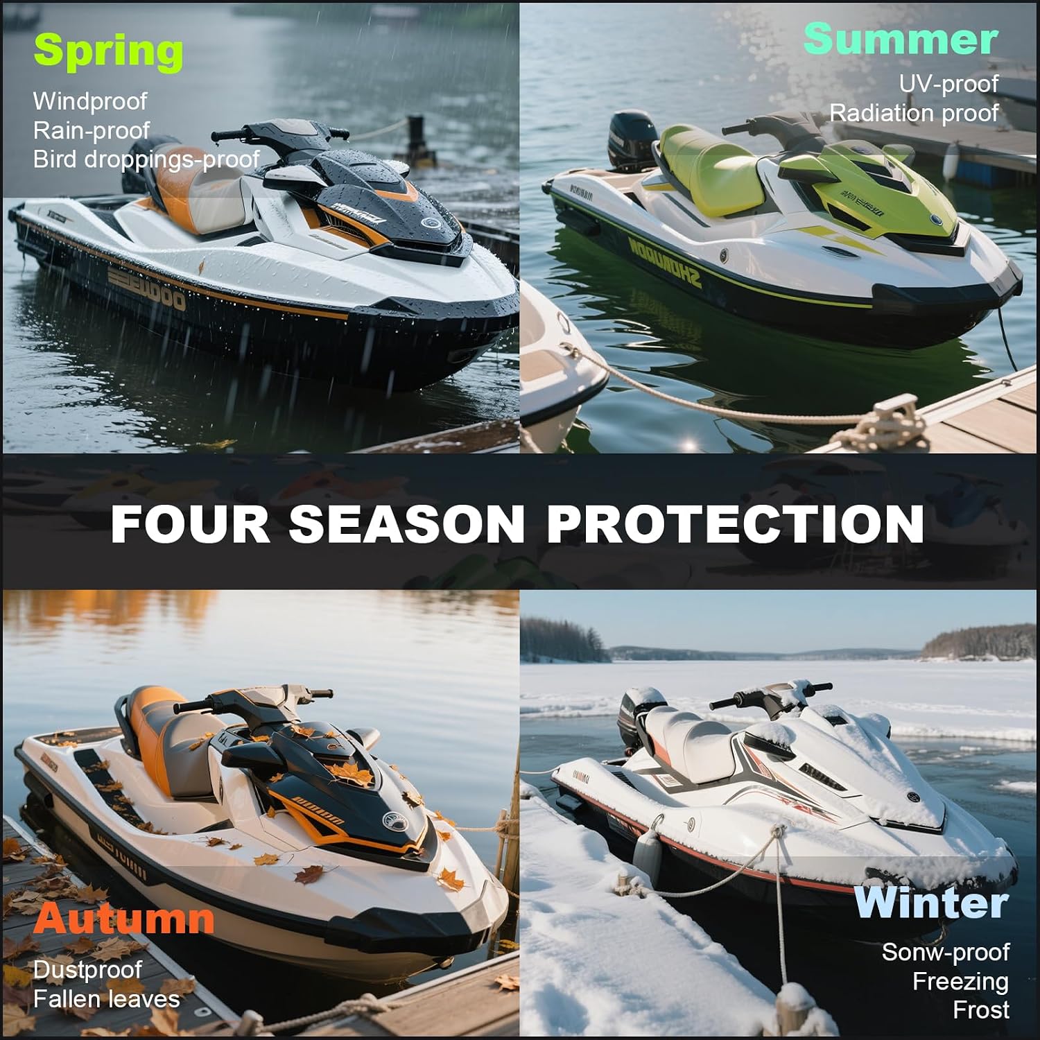 XYZCTEM Jet Ski Cover 3 Seater Waterproof for Yamaha, Seadoo Bombardier GTX, Kawasaki, Honda, UV Resistant Trailerable PWC Cover with Reflective Handles, Fit for 3 Seater Length 126'' to 135''