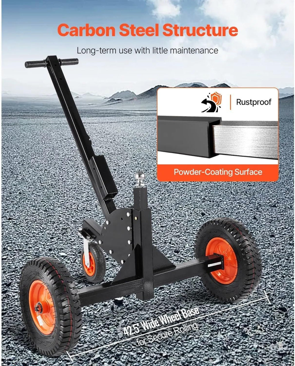 Trailer Dolly with 1500 Lbs Tongue Weight, 2 Inch Ball, 16 Inch Pneumatic Tires and Universal Wheel, Portable Tow Mover for RV & Car Trailers