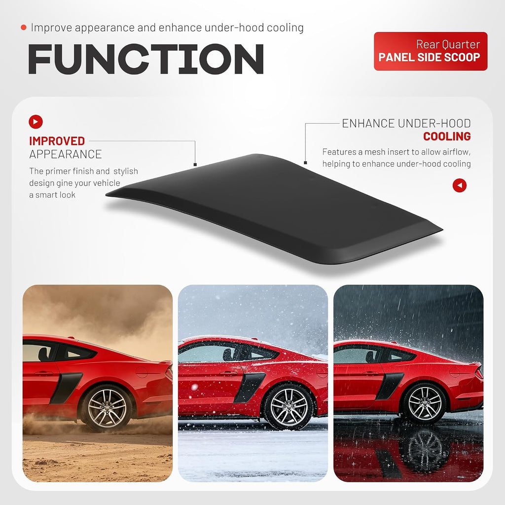 Rear Quarter Panel Side Scoop Compatible with 2015-2023 Ford Mustang All Model Rear Fender Penal Flare Side Scoops Vents Performance Primer Matte Black Plastic