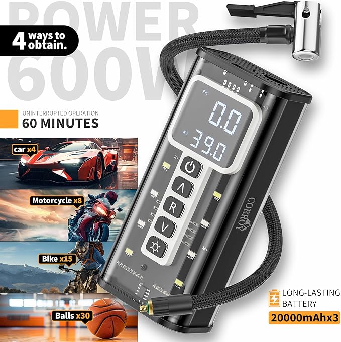 Tire Inflator Portable Air Compressor – 20000mAh Battery, 150PSI Cordless Bike - Image 2