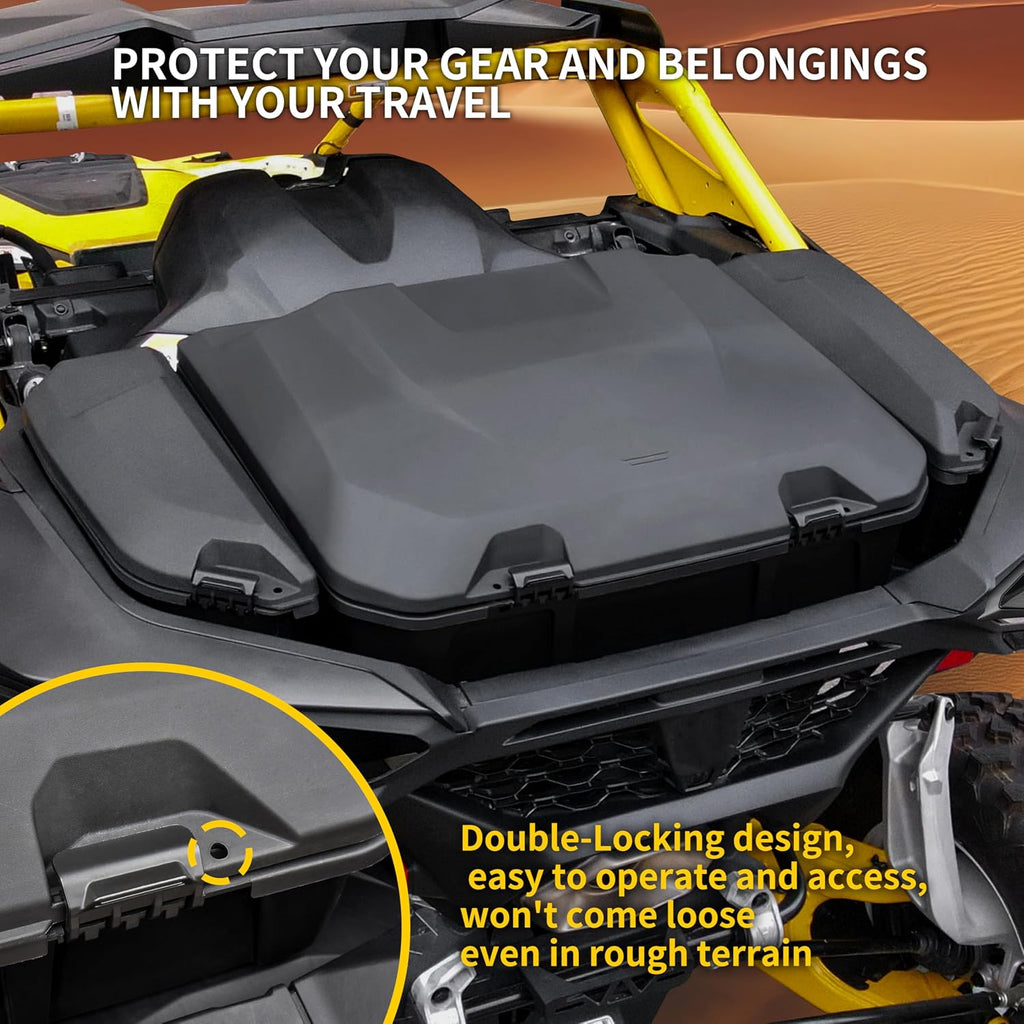Rear Storage Cargo Box for Can Am Maverick R MAX 2024-2025 Accessories, 96L (25 Gal) Large Rear Trunk Cargo Bed Tools Boxes Bin Replace #715007182