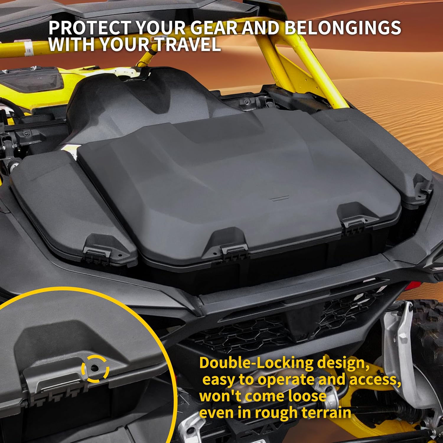 Rear Storage Cargo Box for Can Am Maverick R MAX 2024-2025 Accessories, 96L (25 Gal) Large Rear Trunk Cargo Bed Tools Boxes Bin Replace #715007182