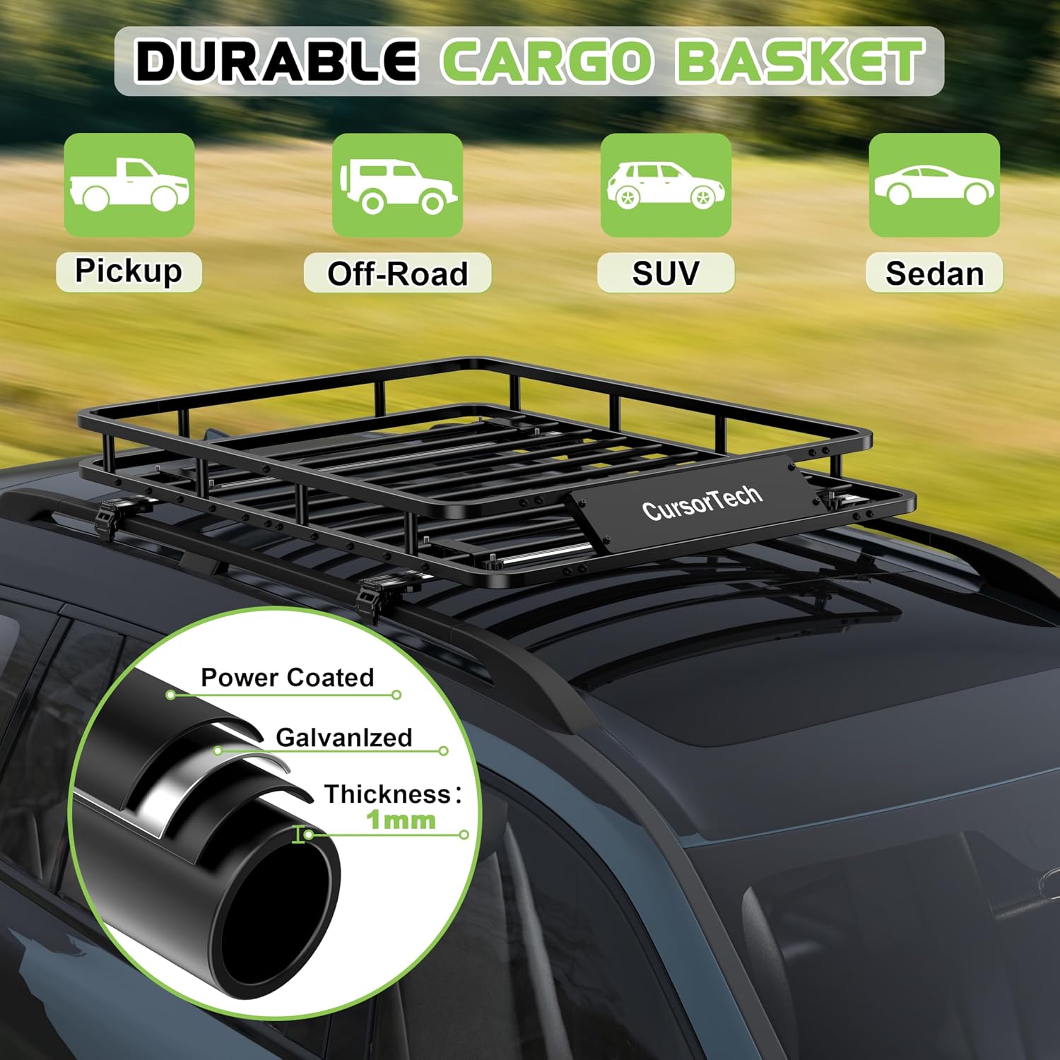 Roof Rack Basket with Net 46" x 36" Heavy Duty Rooftop Cargo Carrier 300 lbs Capacity Steel Roof Basket Vehicle Cargo Baskets Luggage Holder Rack for SUV Truck Car Travel Camping Storage