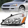 TUSDAR Headlight Assembly Replacement for 2003-2007 Honda Accord [Factory Halogen Type] Headlamp Chrome Housing with Amber Reflector (Driver Left Side)