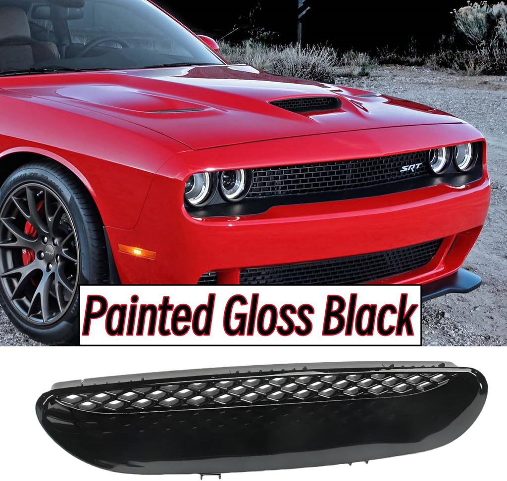 Hood Vent Center Bezel Grill Scoop Fit For 2015-2018 Dodge Challenger SRT HELLCAT & 2019-2023 R/T SCAT PACK 68184348AD 68184348AG 68184348AH,Painted Black Hood Vent Replace Parts Accessories