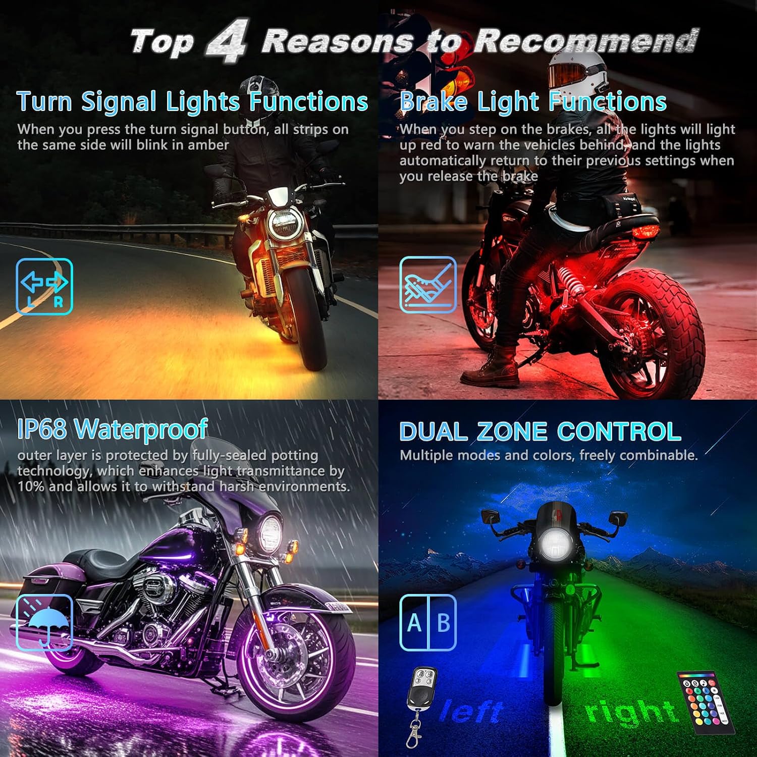 8PCS Motorcycle RGB LED Accent Lights with APP & RF Remote, Waterproof Frame & Engine Underglow Pods with Brake Turn Signal, 12V for Harley, Cruiser, Street, Sport Bike, Dirt Bike