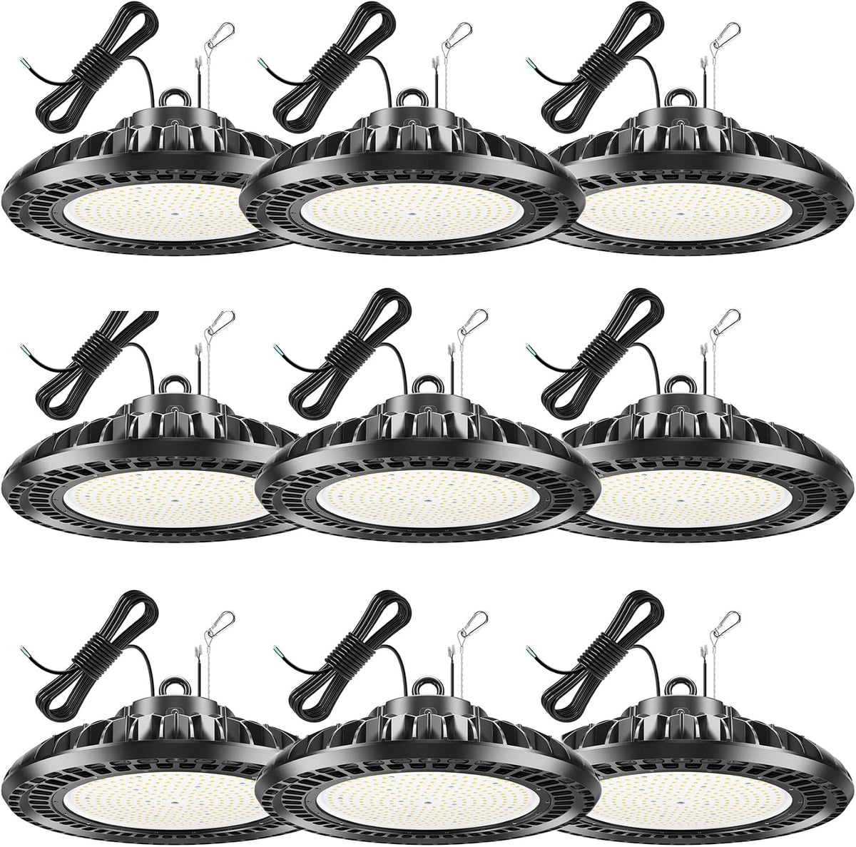 9 Pack 500W LED High Bay Light 72, 500LM DLC ETL Listed Industrial Grade UFO