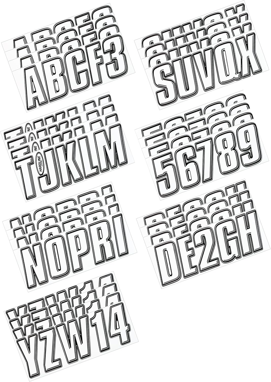 Hardline Products USA Series 800 Boat Registration Number Kit – 3-Inch White & Black Marine Lettering – USCG Compliant – Fuel & Fade Resistant Vinyl Decals for Boats & PWCs – Complete Set A-Z 0-9