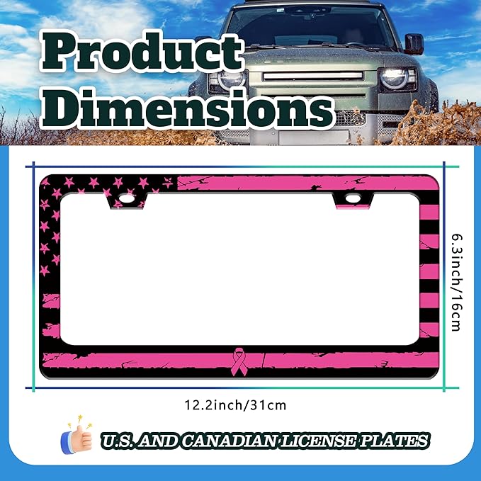 Breast Cancer Awareness Pink Ribbon License Plate Frame American Flag License - Image 3