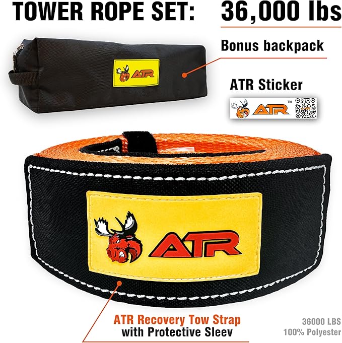 ATR Recovery Tow Strap 3.5" x 20ft – 36, 000 lbs Break Strength, Heavy Duty