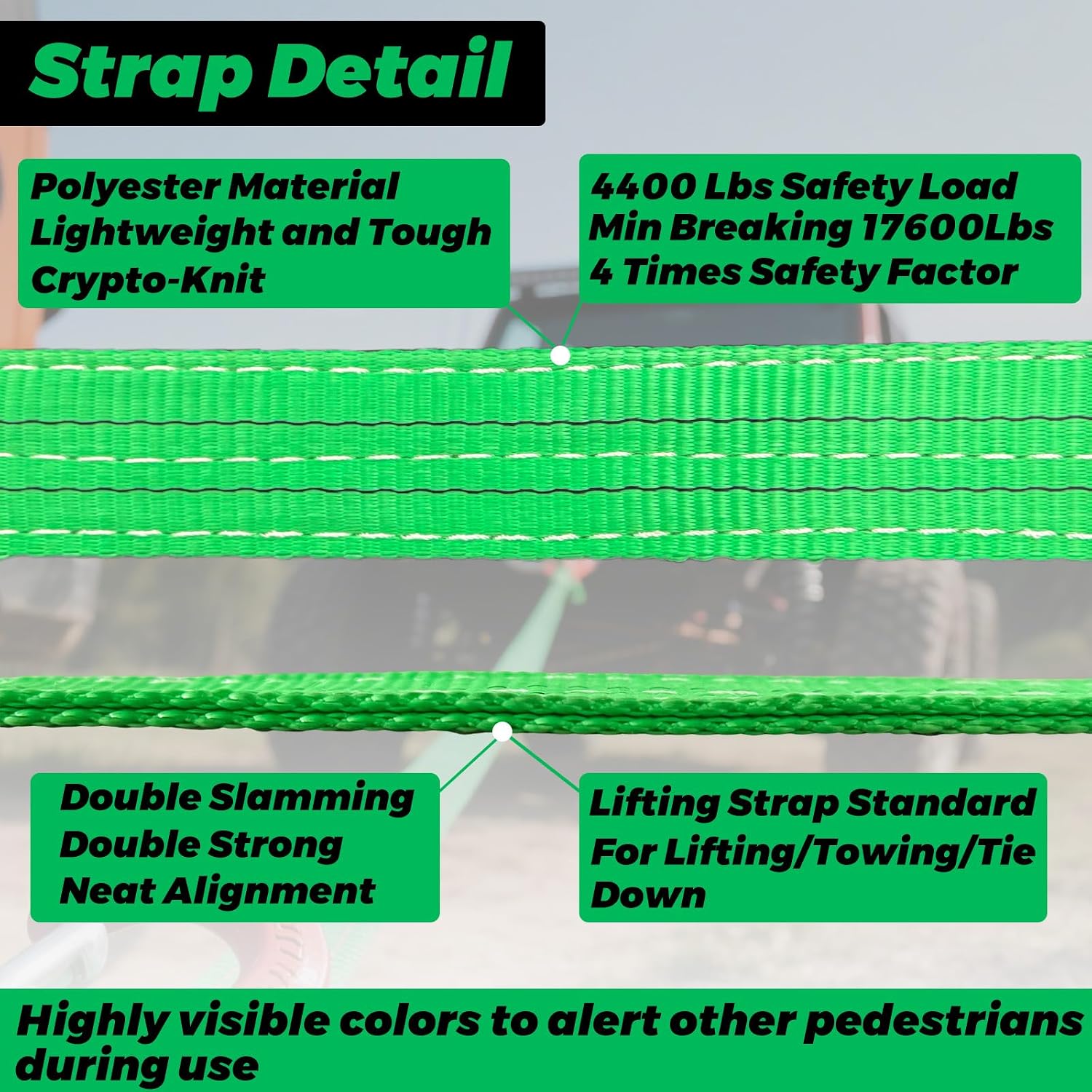 HENBOW Lift Sling Straps with Swivel Lifting Hook and D Ring Shackle,6.5'X2 Heavy Duty Flat Lift Sling 17600 lbs Capacity，Web Sling for Hoist Car Tree Saver Winch Recovery