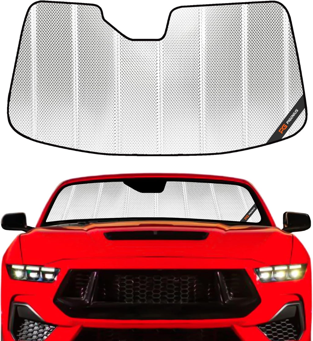Pigenius Windshield Sun Shade for Ford Mustang 2024-2025, Reflective Aluminum Film Front Window Sunshade-B
