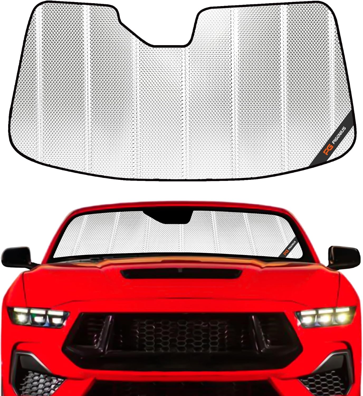 Pigenius Windshield Sun Shade for Ford Mustang 2024-2025, Reflective Aluminum Film Front Window Sunshade-B