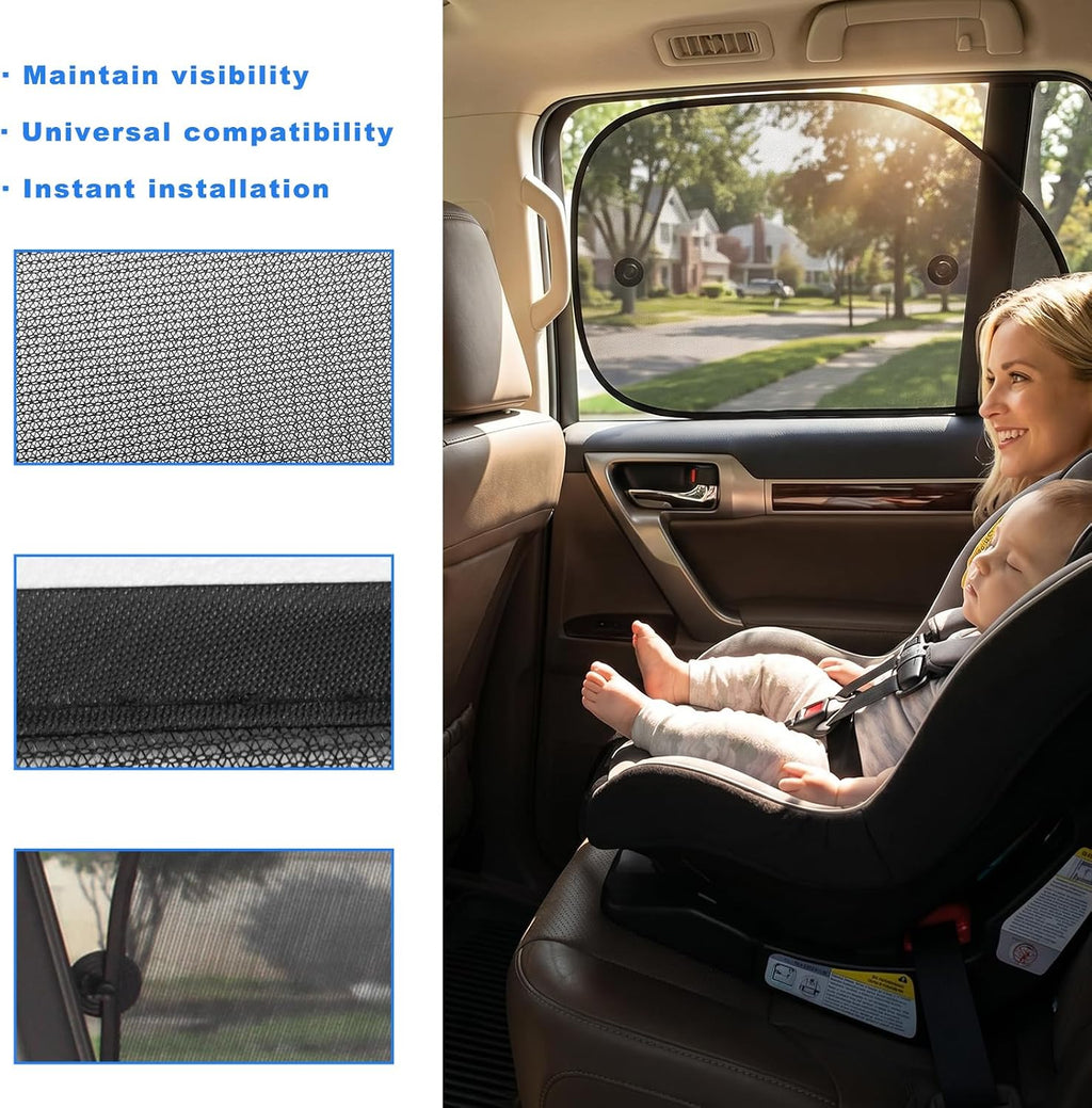 2 PCS Car Window Shades, Side Sun Visor UV Rays Protective Cover with 4 Suction Cups, Blackout Privacy Cooling Curtain Glare Sunlight Blocker for Most Cars Trucks SUVs